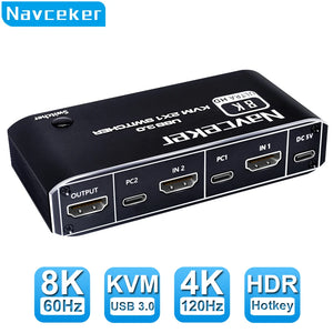 HDMI 2.1 KVM Switch 4K 120Hz HDMI USB 3.0 KVM Switch USB 8K 60Hz 1080@240Hz USB KVM Switcher HDMI with PC 2 Computer 1 Monitor
