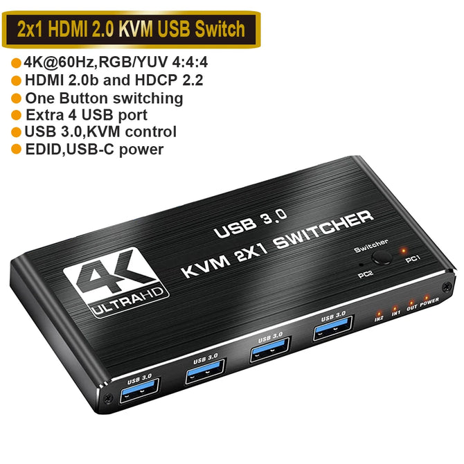 Taohome HDMI 2.1 KVM Switch 4K 120Hz HDMI USB 3.0 KVM Switch USB 8K 60Hz 1080@240Hz USB KVM Switcher HDMI with USB 3.0 port PC