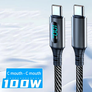 Digital Display USB C Cable 120W USB To Type C Fast Charger Cables 6A Nylon Data Transfer Cord Wire for IPhone Samsung Laptop