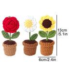 Handcrafted Mini Crochet Flower Bouquet Bonsai Knitted Daisy Tulip Rose Sunflower Artificial Plants Flowers Decor For Home Car