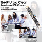 SVPRO 16MP Autofocus USB Camera with Microphone UVC Lightburn Mini Camera Module USB Security Webcam with No Distortion Lens