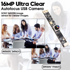 SVPRO 16MP Autofocus USB Camera with Microphone UVC Lightburn Mini Camera Module USB Security Webcam with No Distortion Lens