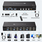 Taohome 8K HDMI KVM Switch 2 Monitors 4 Computers 4K 144Hz Dual Display 4x2 USB 3.0 KVM Switch for 4 PC Share Keyboard Mouse