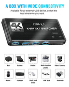 4K USB KVM Switch USB 3.0 Switcher 8K HDMI-compatible KVM Switch 2 In 1 Out for 2 PC Sharing Keyboard Mouse EDID / HDCP Printer