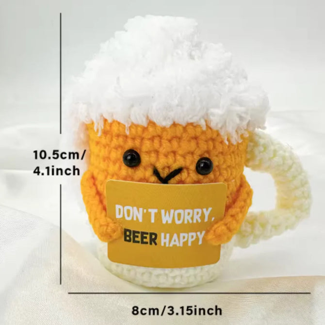 Funny Crochet Beer Handmade Ornaments Emotional Support With Card Desktop Ornament Handmade Knitte Beer Festival Gift Home Decor