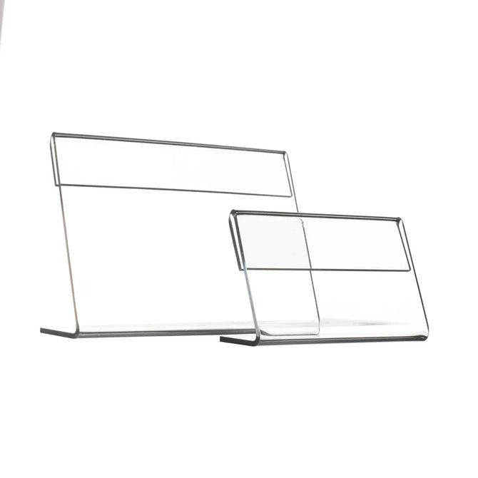 T1.2mm Acrylic Plastic Price Label Card Holders L Shaped Display Stand Sign Paper Promotion on Table