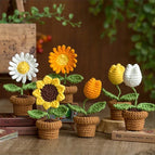 Crochet Flowers Sunflower Artificial Crochet Potted Desk Accessorie Office Accessorie Wedding Decor Teacher's Day Gift Girasol