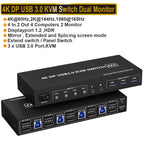 4 Port HDMI KVM USB 3.0 Switch 4X2 Dual Monitor 4K@60Hz Extended Display DP KVM Switch 4 In 2 Out for 4 PC Share Keyboard Mouse