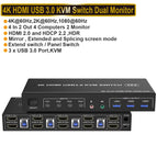 4 Port HDMI USB 3.0 KVM Switch 4X2 Dual Monitor 4K@60Hz Extended Display DP KVM Switch 4 In 2 Out for 4 PC Share Keyboard Mouse