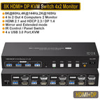 Taohome 8K HDMI DP KVM Switch 2 Monitors 4 Computers 4K 144Hz Dual Displayport USB 3.0 Switcher for 4 PC Share Keyboard Mouse