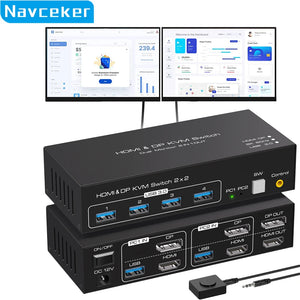 Taohome 2x2 HDMI DP KVM switch 4K 120Hz Dual Monitor Extended Display 8K USB KVM Switcher 2 in 2 out for 2 Computers 2 Monitors