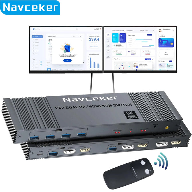 Taohome 2x2 HDMI DP KVM switch 4K 144Hz Dual Monitor Extended Display 8K USB KVM Switcher 2 in 2 out for 2 Computers 2 Monitors