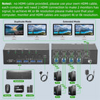 Taohome 8K KVM Switch HDMI 4 Port 4K 120Hz USB 3.0 KVM Switch 4 PC 2 Monitor EDID Emulator Dual Monitors Share Keyboard Mouse