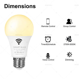 Smart Life Tuya WiFi E27 Bulb  LED Lights App Dimmable Voice Control Works With Alexa Google Assistant 220V 2700-6500K