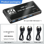 4K USB KVM Switch USB 3.0 Switcher 8K HDMI-compatible KVM Switch 2 In 1 Out for 2 PC Sharing Keyboard Mouse EDID / HDCP Printer
