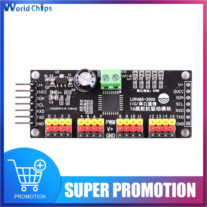 16 Channel 12-bit PWM Servo Motor Driver DC 5-10V LU9685 Driver Board I2C Interface Serial Shield Board Module for Arduino