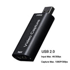USB 2.0 4K 1080P HDMI-Compatible USB 3.0 Video Capture Card Game Recording Box for Youtube OBS Live Streaming Broadcast Computer
