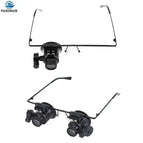 Professional 20x Magnifying Eye Magnifier Single/Dual Glasses Loupe Lens Jeweler Watch Repair Tool with LED Light 9892A 9892A-II