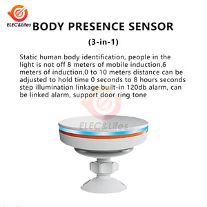 ZigBee 3.0/Tuya Wifi Human Presence Sensor 5V MMwave 24G Radar With Siren Alarm Motion Lux Detection Smart Life Home Automation
