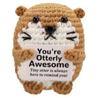 Crochet Positive Energy Otter Doll With Card Home Room Decoration Handmade Adorable Animal Knitted Otter Desktop Ornament Gifts