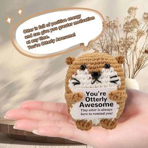 Crochet Positive Energy Otter Doll With Card Home Room Decoration Handmade Adorable Animal Knitted Otter Desktop Ornament Gifts
