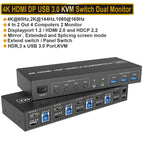 4 Port HDMI KVM USB 3.0 Switch 4X2 Dual Monitor 4K@60Hz Extended Display DP KVM Switch 4 In 2 Out for 4 PC Share Keyboard Mouse