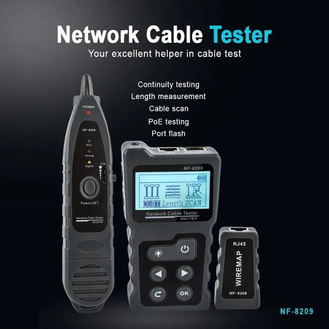 ZHOUCE NF8209 Line Finder LCD Display Measure Length RJ45 Cable Tracker Internet Cable Tester Multifunctional Network Tool