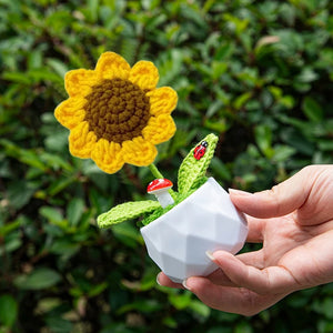 Crochet Flowers Sunflower Artificial Crochet Potted Desk Accessorie Office Accessorie Wedding Decor Teacher's Day Gift Girasol
