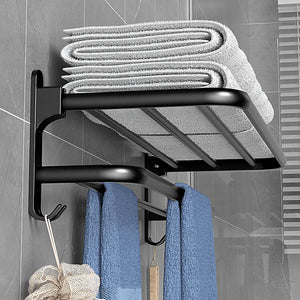 Space Aluminum Towel Holder Punch-Free Bathroom Accessories Folding Hook Storage Shower Rack MatteOrganizer Hanger Wall-Mounted