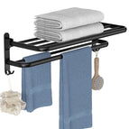 Space Aluminum Towel Holder Punch-Free Bathroom Accessories Folding Hook Storage Shower Rack MatteOrganizer Hanger Wall-Mounted