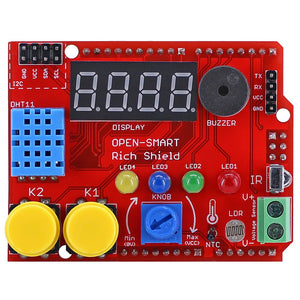 Starter kit Rich Shield with Infrared Receiver LED Buzzer Button DHT11 Light Sensor Temperature Voltage Module Board for Arduino
