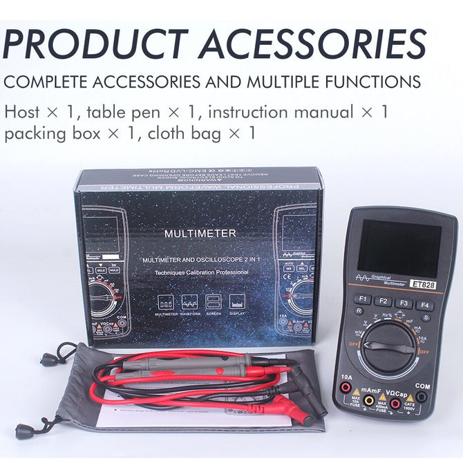 TOOLTOP ET828 Portable Digital Oscilloscope Multimeter 2 in 1 Color Voltmeter Ammeter Waveform Capture for DIY Electric Repair