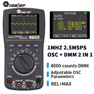 TOOLTOP ET828 Portable Digital Oscilloscope Multimeter 2 in 1 Color Voltmeter Ammeter Waveform Capture for DIY Electric Repair