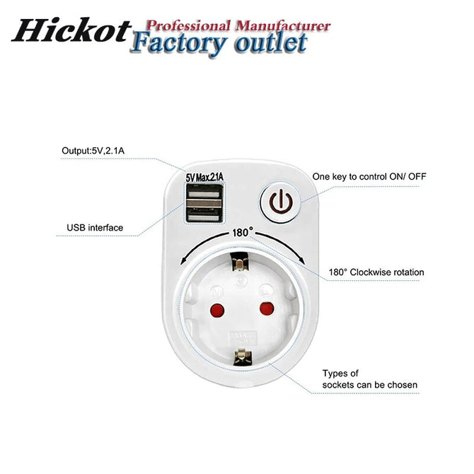 USB Socket Intelligent USB Switch Socket 2.1A Dual USB Charging Travel Adaptor Socket