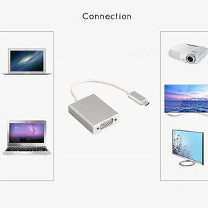 USBC to VGA Adapter USB 3.1 Type C Male to Female VGA Converter Cable 1080P FHD for Macbook 12 inch Chromebook Pixel Lumia 950XL