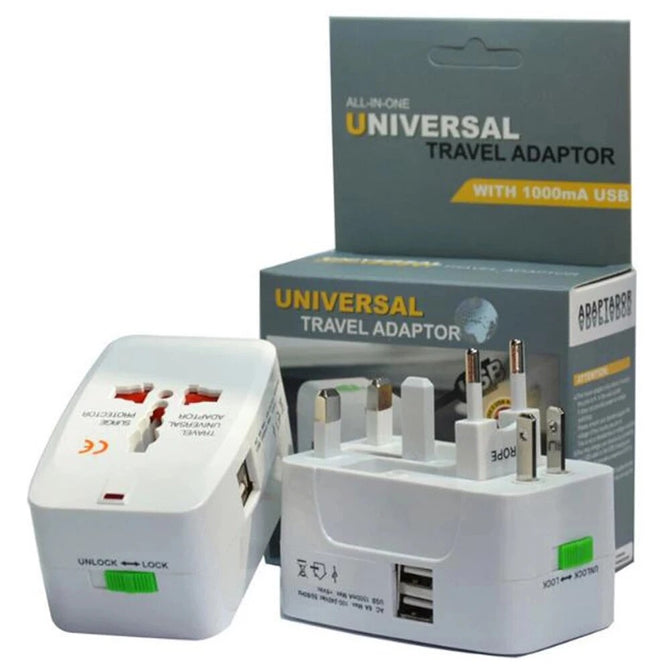 Universal USB Travel Plug Adapter US AU UK EU Multi-function All in One AC Power Socket Converter Plug Adaptor White 6A 250V