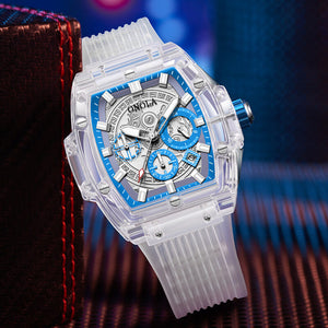 New Fashion Trend Personality ONOLA 6811 Design Transparent Shell Square Luminous Young Student Watches Men's Watch Free original gift box