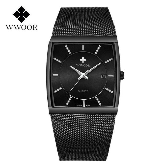 WWOOR Popular Square Men's Mesh Strap Watch Luminous Calendar Waterproof Watch 8831