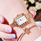 Gedi Fashion Women's Mesh Square Watch Simple Student Versatile Waterproof Quartz Watch 13029