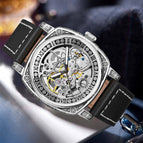 PINTIME New Men Watch Two-Way Movement Leisure Men's Leather Belt Watch Automatic Mechanical Watch 2346