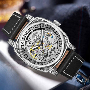 PINTIME New Men Watch Two-Way Movement Leisure Men's Leather Belt Watch Automatic Mechanical Watch 2346
