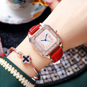 BURR full diamond square leather waterproof ladies watch light luxury niche high-end watch women L2002RG