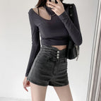JEANS washed retro denim shorts women's 2022 new Korean version of the ultra-high waist thin niche a-line hot pants 228