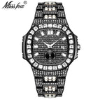 MISSFOX fashion punk hip hop full diamond men's watch gold waterproof calendar quartz watch tide V299