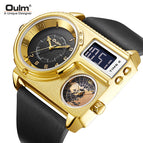 Oulm watch for men genuine large dial quartz watch leather sports casual men's watch gold men's watch HP5026