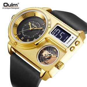 Oulm watch for men genuine large dial quartz watch leather sports casual men's watch gold men's watch HP5026