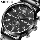 Megir Watch Men's Business Multifunction Chronograph Steel Belt Quartz men Watch 2160g