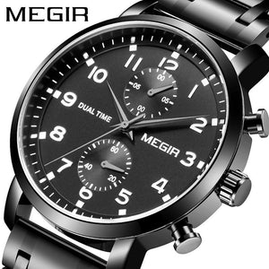 Megir Watch Men's Business Multifunction Chronograph Steel Belt Quartz men Watch 2160g
