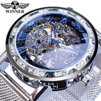 Winner Watch Men's Fashion Casual Classic Popular Rhinestone Hollow Mesh Belt Manual Mechanical men Watch SLZg91