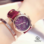 GUOU8175 Hong Kong ancient European ladies watch three-eye multifunctional belt classic retro casual quartz watch women's watch